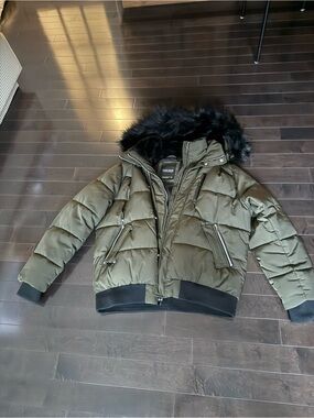 Noize Olive Puffer Jacket with Black Faux Fur Hood